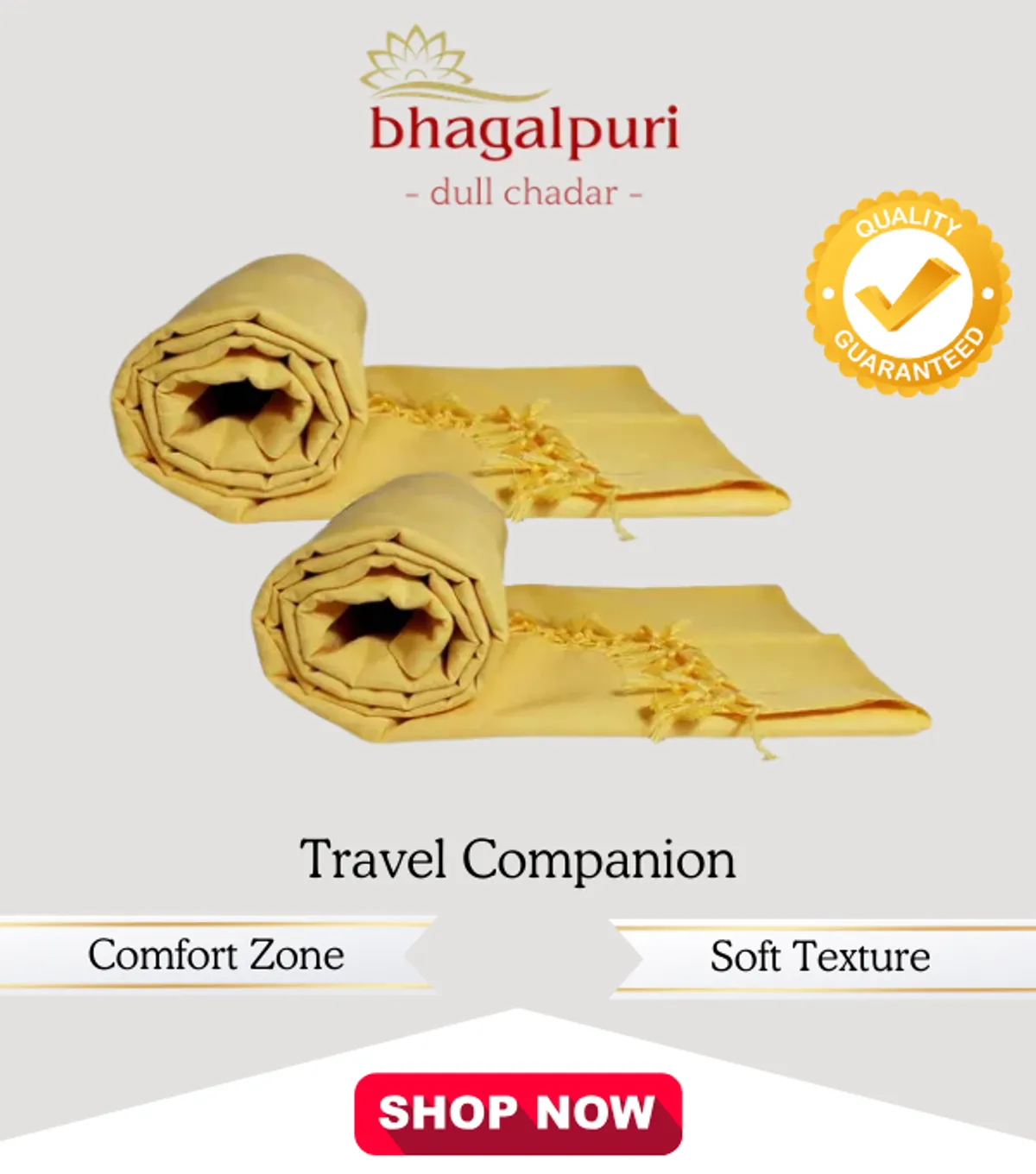 Pack of 2 Yellow Cotton Queen Size Bhagalpuri Dull All Season Blanket - Image 10