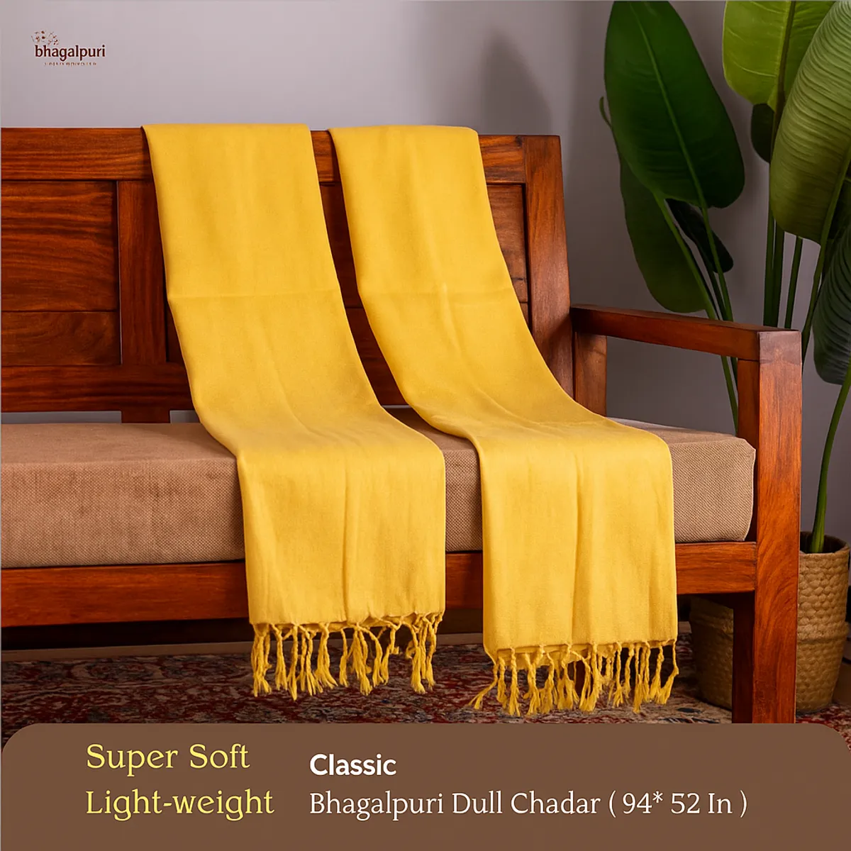 Pack of 2 Yellow Cotton Queen Size Bhagalpuri Dull All Season Blanket