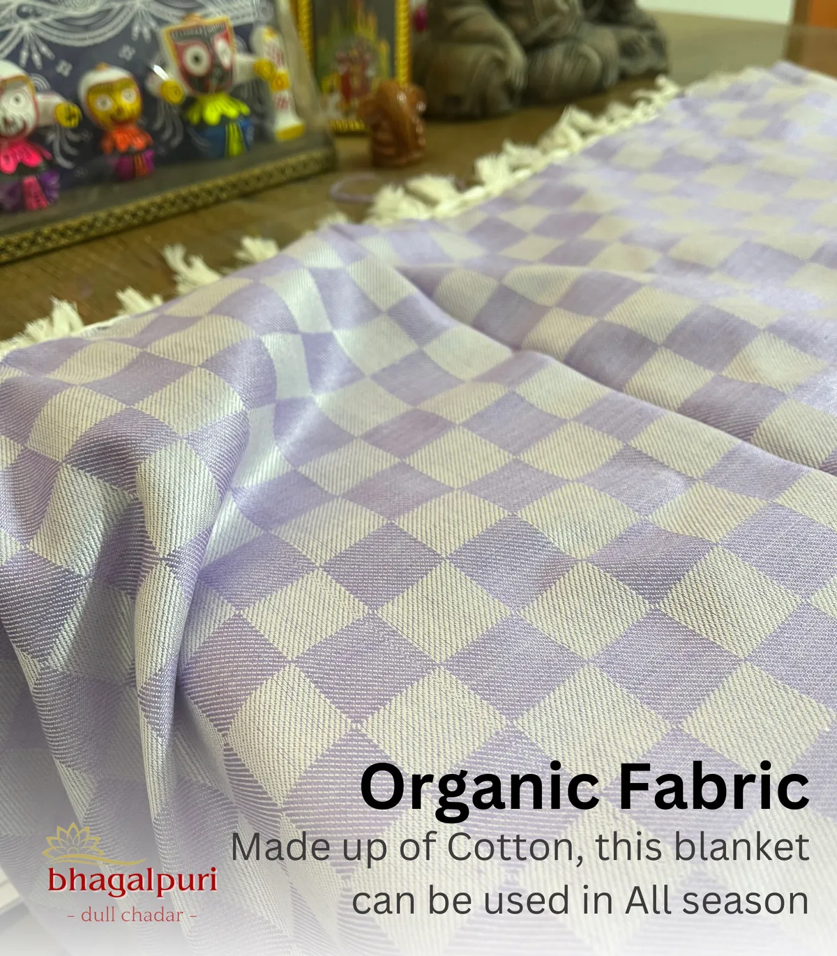 Pack of 2 Yellow Cotton Queen Size Bhagalpuri Dull All Season Blanket - Image 3