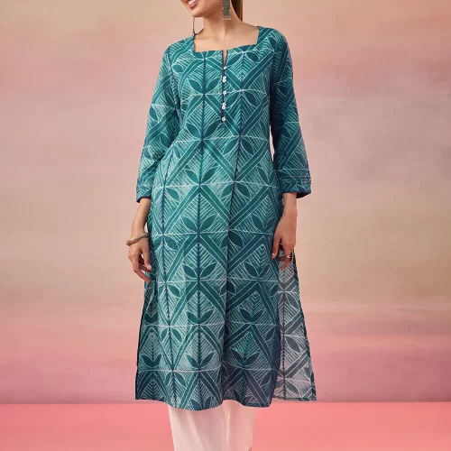 Blue Pure Cotton Tie & Dye Shibori Kurta for Women