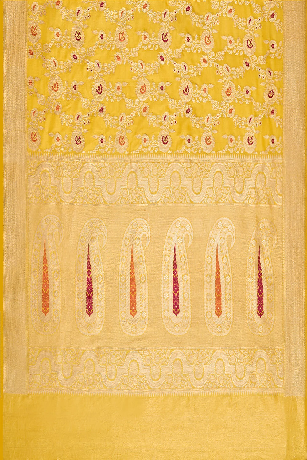 Handcrafted Yellow Banarasi Pure Silk Saree | Authentic Kadwa Weave Handloom Saree - Image 3