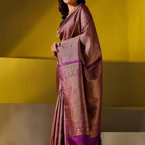Handcrafted Purple Kanchipuram Pure Silk Saree | Authentic Woven Bridal Saree