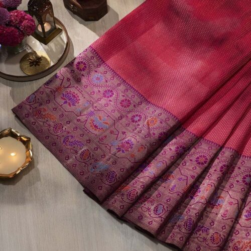 Handcrafted Pink Kanchipuram Pure Silk Saree | Authentic Bridal Silk Saree