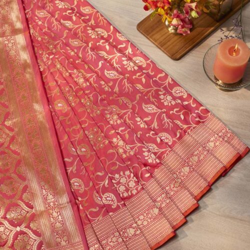 Handcrafted Light Pink Banarasi Pure Silk Saree | Elegant Festive Handloom Saree