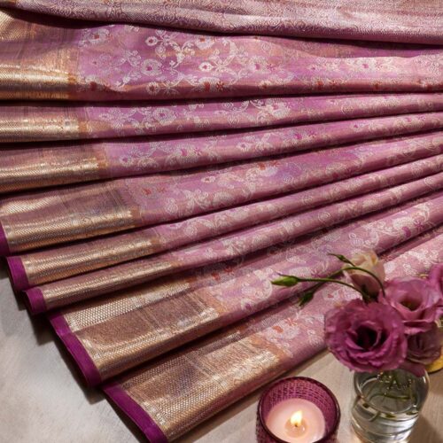 Handcrafted Light Violet Kanchipuram Pure Silk Saree | Authentic Bridal Handloom Saree