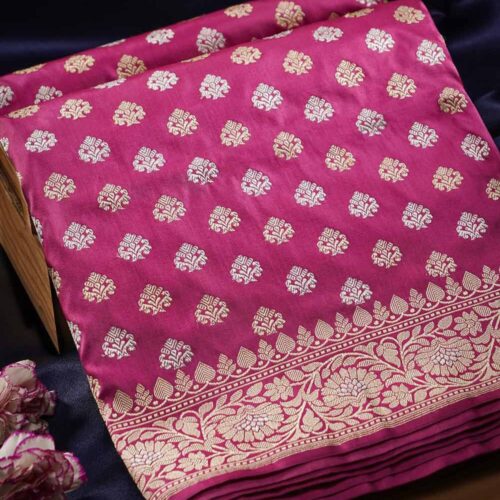 Handcrafted Pink Banarasi Pure Silk Saree | Authentic Kadwa Weave Handloom Saree