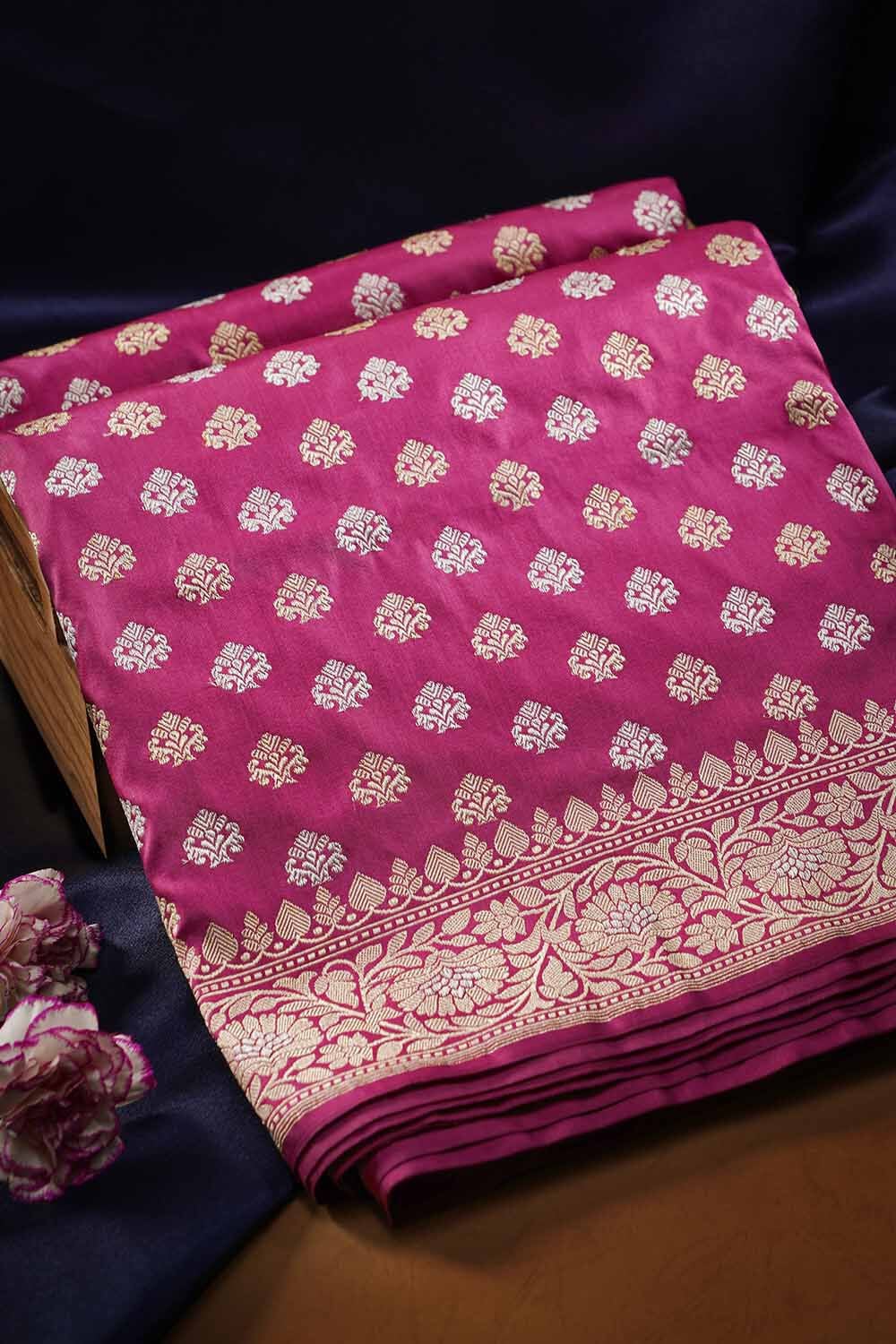 Handcrafted Pink Banarasi Pure Silk Saree | Authentic Kadwa Weave Handloom Saree