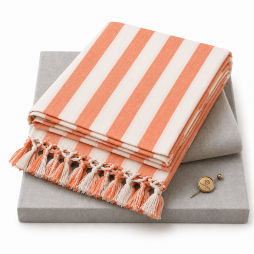 Thave Silk Bhagalpuri Dull Chadar Single Bed | Orange & White Striped AC Dull Chadar | Lightweight Soft Summer Blanket | Cotton Blend All Season Bed Throw with Tassels, 90 x 100 Inches