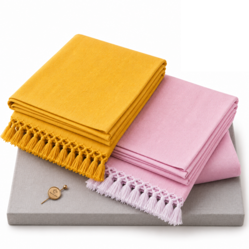 Thave Silk Bhagalpuri Dull Chadar Pack of 2 | Yellow & Pink Solid Single Bed AC Chadar | Lightweight Cotton Blend Summer Chadar with Tassels | Soft and Breathable All Season Chadar (240 x 130 cm)