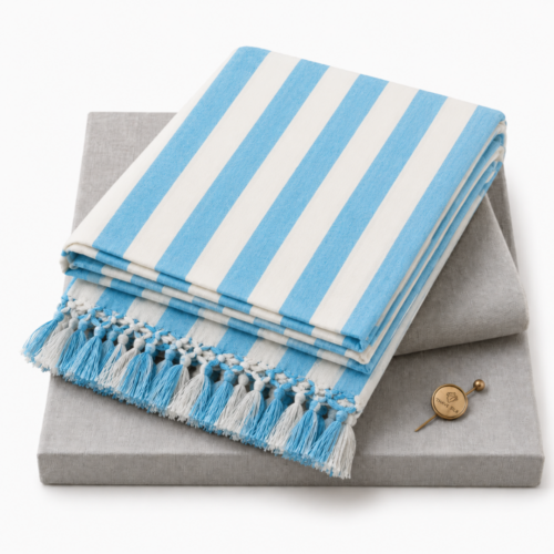 Thave Silk Bhagalpuri Dull Chadar Single Bed | Blue & White Striped AC Dull Chadar | Lightweight Soft Summer Blanket | Cotton Blend All Season Bed Throw with Tassels, 90 x 100 Inches