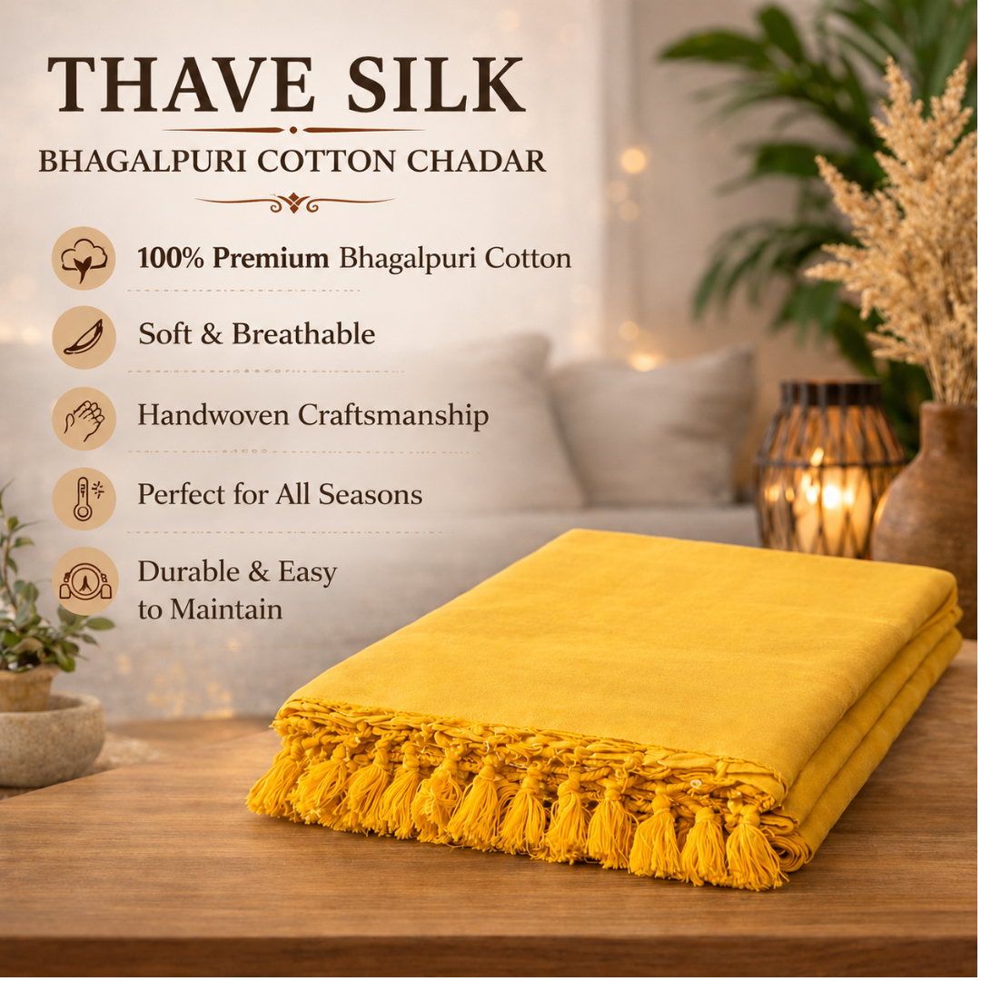 Thave Silk Luxury and Comfort Chadar with Organic Bhagalpuri Silky Cotton Chadar with Extra Soft Feel (240 x 130 cm - Yellow) - Image 5