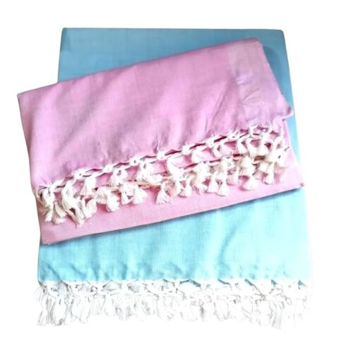 Thave Silk Bhagalpuri Dull Chadar Pack of 2 for Single Bed | Plain Pink & Blue Cotton Blend Lightweight Summer Chadar | Soft AC Room Blanket | Breathable Bed Chadar with Tassels for Home & Daily Use